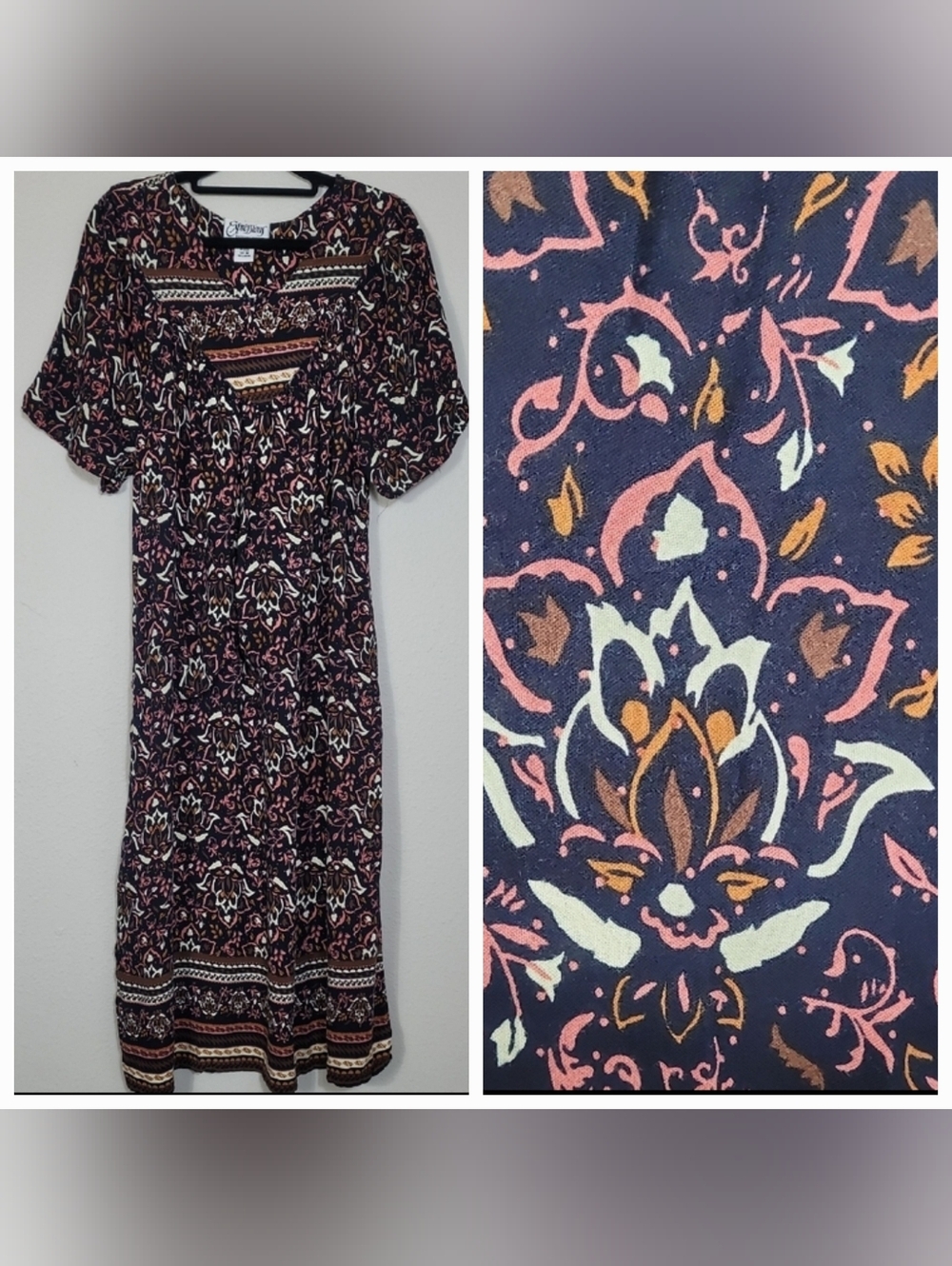 Vintage Expressions Rayon Porch Dress House Muumuu Cottagecore Pockets Size M